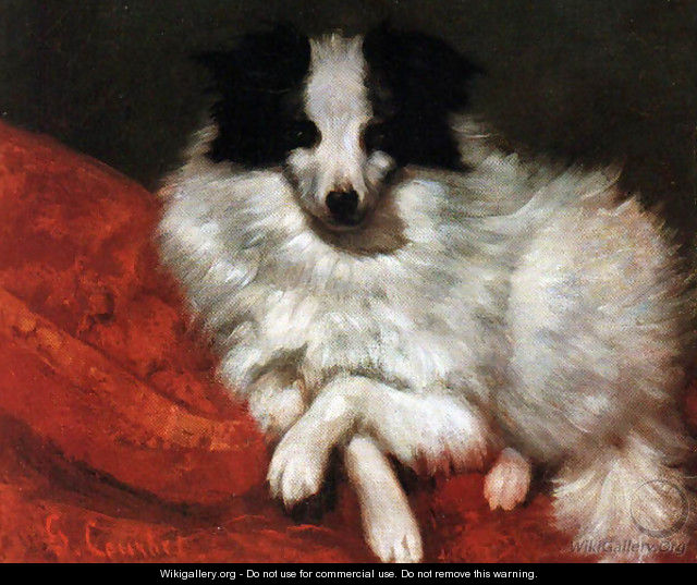Sitting on cushions dog - Gustave Courbet