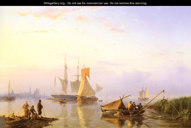 Shipping in a Calm, Amsterdam - Hermanus Jr. Koekkoek