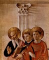 Mary and the Christ child and saints, detail Evangelist John, v. Thomas Aquinas, Lawrence Martyr - Angelico Fra