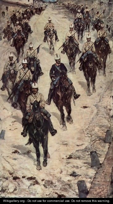 Cavalry Corps on a village street - Giovanni Fattori