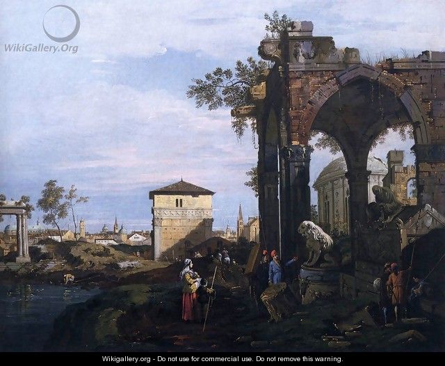 Capriccio with Ruins and Porta Portello, Padua - (Giovanni Antonio Canal) Canaletto
