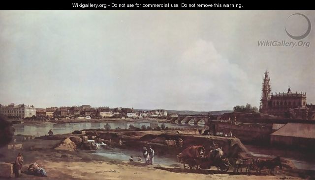 View of Dresden from the left bank of the Elbe, the bastion Sol with Augustus Bridge and the Hofkirche - (Giovanni Antonio Canal) Canaletto