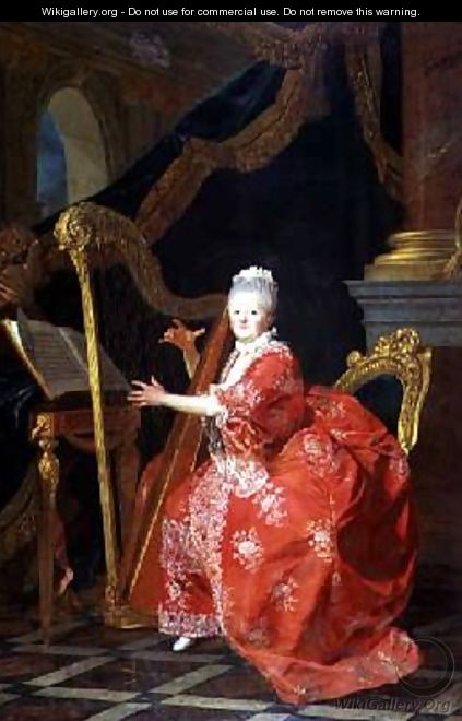 Portrait of a Lady said to be Madame Adelaide daughter of Louis XV playing a harp - Louis Michel van Loo
