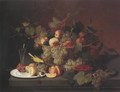 Still Life With Fruit Goblet And Canary(Nature's Bounty) 1851 - Severin Roesen