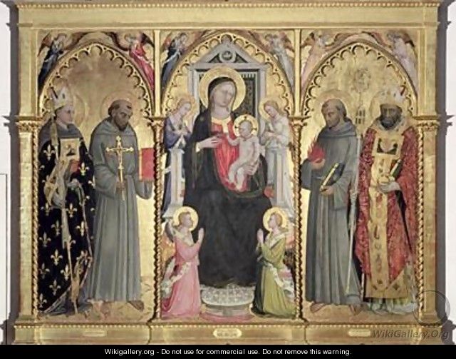 Madonna and Child with St Louis of Toulouse St Francis of Assisi St Anthony of Padua and St Nicholas of Bari - Bicci Di Lorenzo