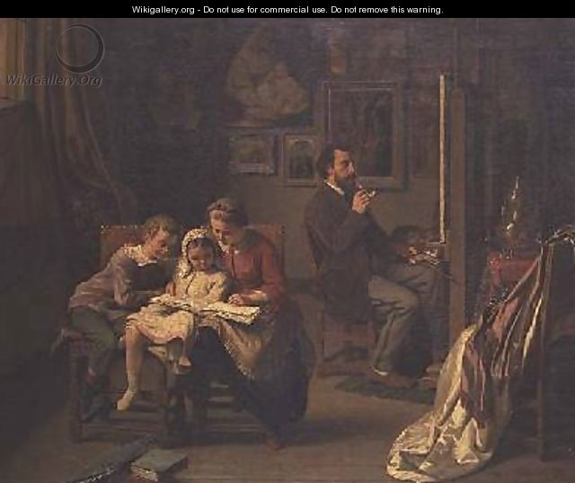 The artist with his children in his studio - Basile De Loose