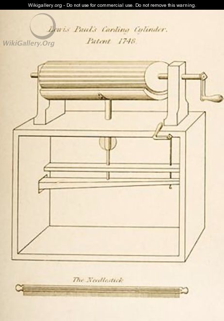 Drawing of Lewis Pauls Carding Cylinder - Joseph Wilson Lowry