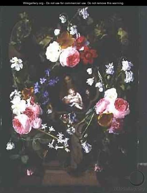 Madonna and Child Surrounded by a Garland of Flowers - Christian Luycks