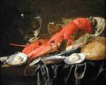 Still life with lobster shrimp roemer oysters and bread - Christian Luycks