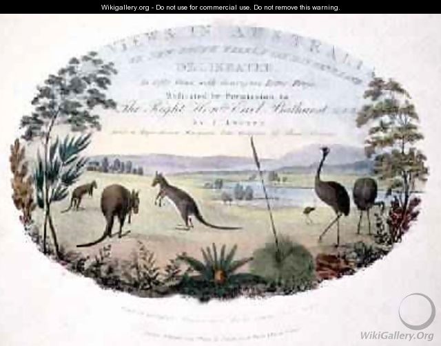 View in Bathurst Plains near Queen Charlottes Valley title page of Views in Australia - Joseph Lycett