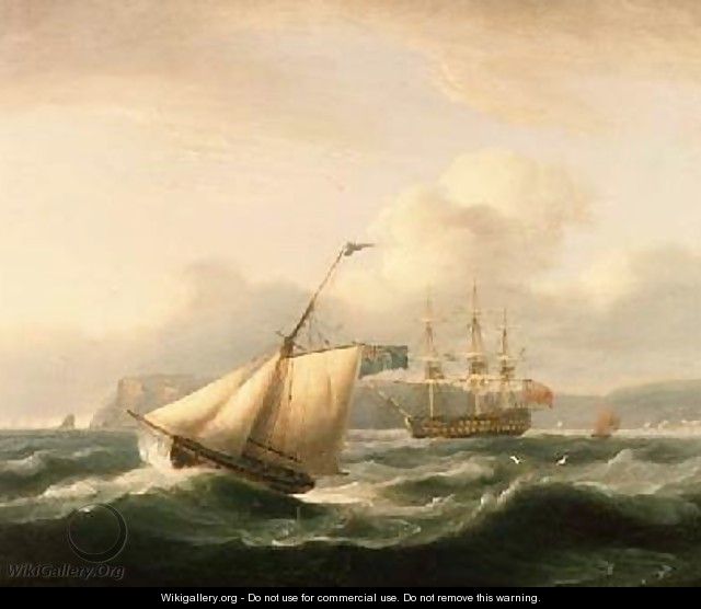 A Two-Decker Anchored in Torbay Harbour with a Cutter in the Foreground 1824 - Thomas Luny