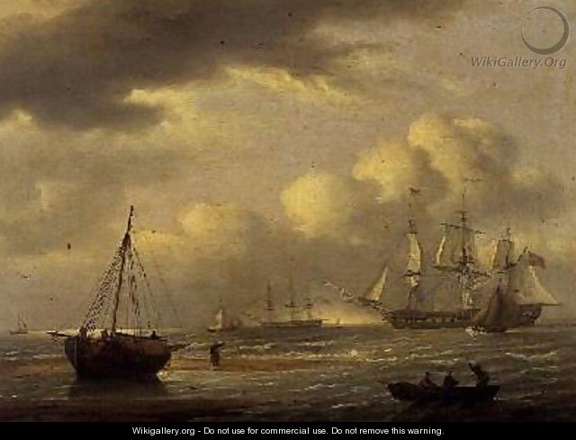 An Indiaman in stays and boats off the south coast - Thomas Luny