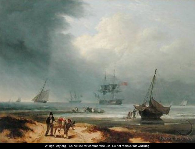 Shipping in a Windswept Bay with Men Working on the Shore 1812 - Thomas Luny