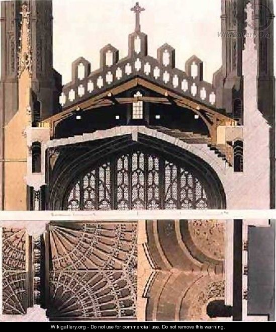 Plan and Section of the Roof of Kings College Chapel - Frederick Mackenzie