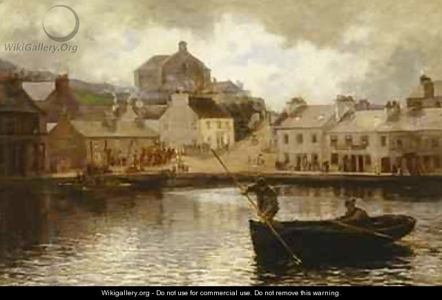 Catching Dabs View in Tarbert Harbour Scotland 1879 - Hamilton Macallum