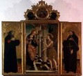Triptych central panel depicting the Annunciation with God above and side panels bearing the figures of two saints - Nicola de Maestro Antonio