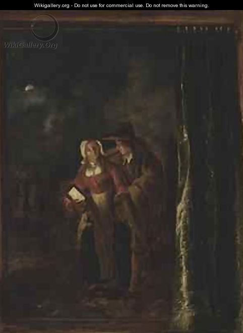Man Caressing Woman with a Lantern 1651 - (attr. to) Maes, Aert van