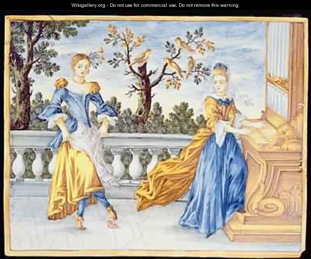 Two young women one playing the organ and one dancing 1630 - Pietro Paolo Mancini