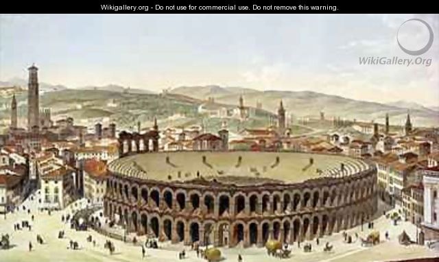 View of the Roman Amphitheatre Verona - (after) Majocchi, P.