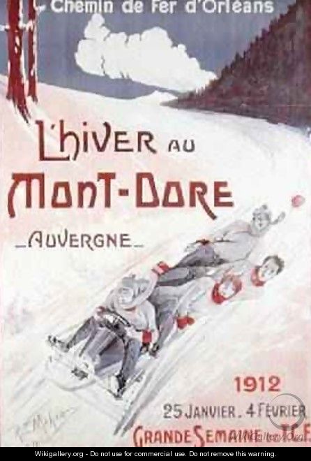 Poster advertising Winter in Mont-Dore with the Chemins de Fer d