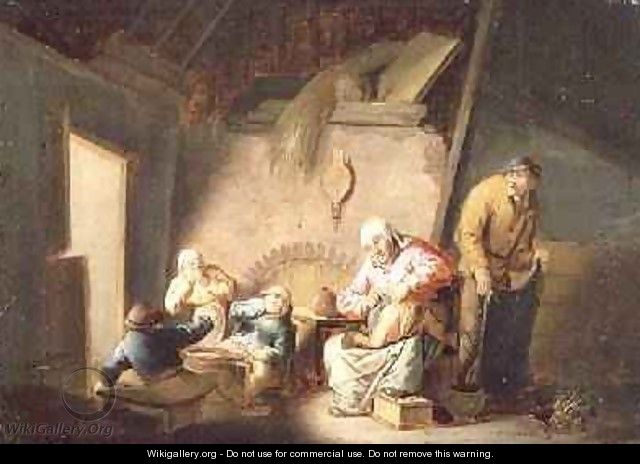 A Woman Tending her Child in an Interior - Cornelis Mahu