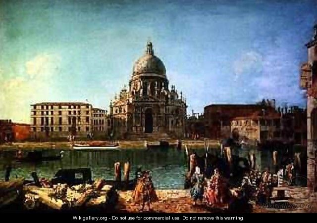 S Maria della Salute from the Rio de San Moise Venice with gentry and gondoliers in the foreground - M. & Guardi, G.A Marieschi