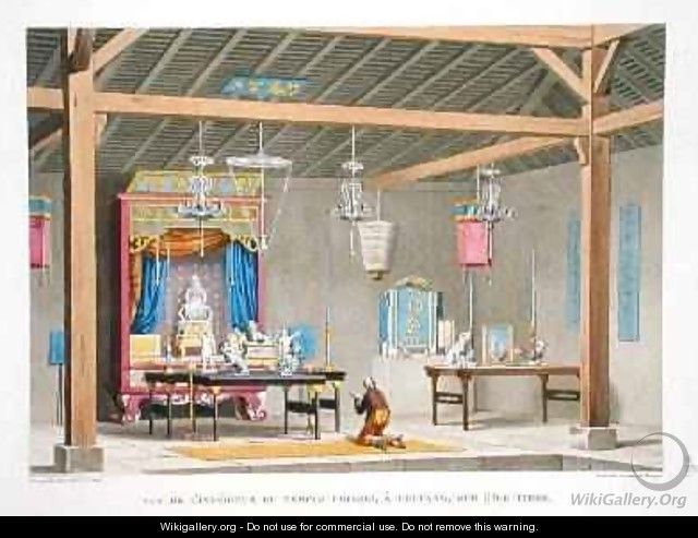 View of the interior of the Chinese Temple at Kupang on the Island of Timor - (after) Marchais, Pierre Antoine