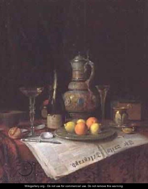 Still Life with a bottle of Champagne 1882 - Josef Mansfeld