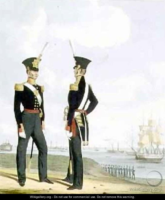 Royal Marine Artillery Officers plate 8 from Costume of the Royal Navy and Marines - L. and Eschauzier, St. Mansion