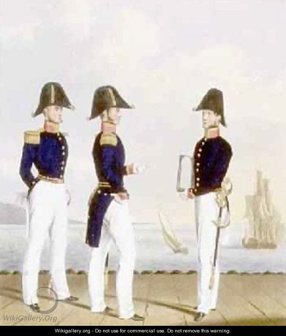 Pursers and Captains Clerk plate 7 from Costume of the Royal Navy and Marines - L. and Eschauzier, St. Mansion