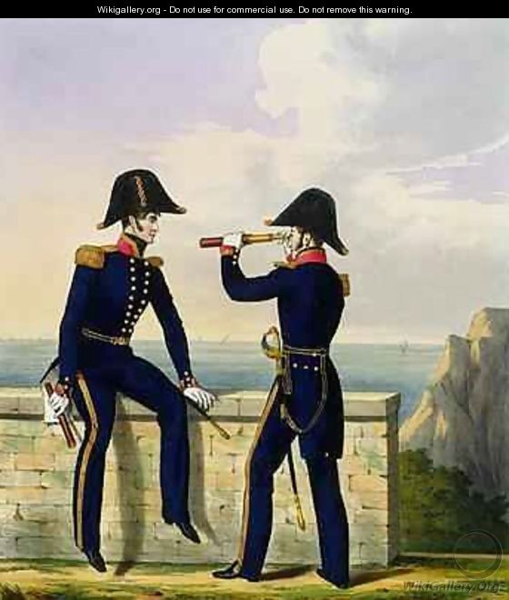 Lieutenants plate 1 from Costume of the Royal Navy and Marines - L. and Eschauzier, St. Mansion