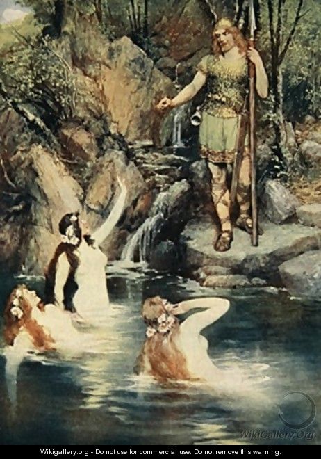 The three maidens swam close to the shore - Ferdinand Leeke