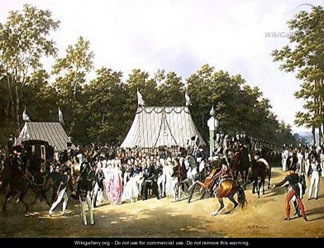 Louis XVIII 1755-1824 Greeting Marie-Caroline-Ferdinande de Bourbon Princess of Sicily at the Croix de Saint-Herem in the Forest at Fontainebleau 15th June 1816 - Hippolyte Lecomte