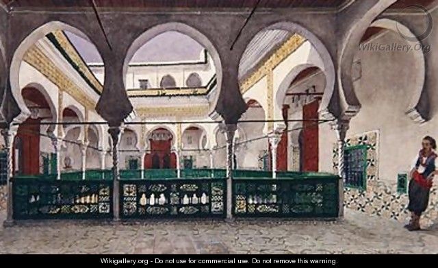View of an interior courtyard of a house in Algiers - Theodore Leblanc