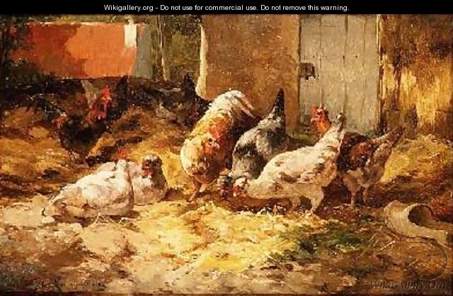 Chickens in a Barn - Cornelius van Leeputten