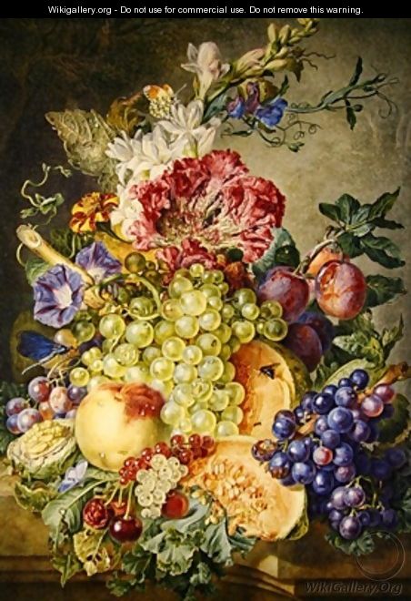 Still life with fruit and flowers - Gerrit Van Leeuwen