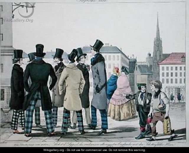 Elegant Men Wearing Scottish Trousers on the Streets of Vienna - (after) Lempis
