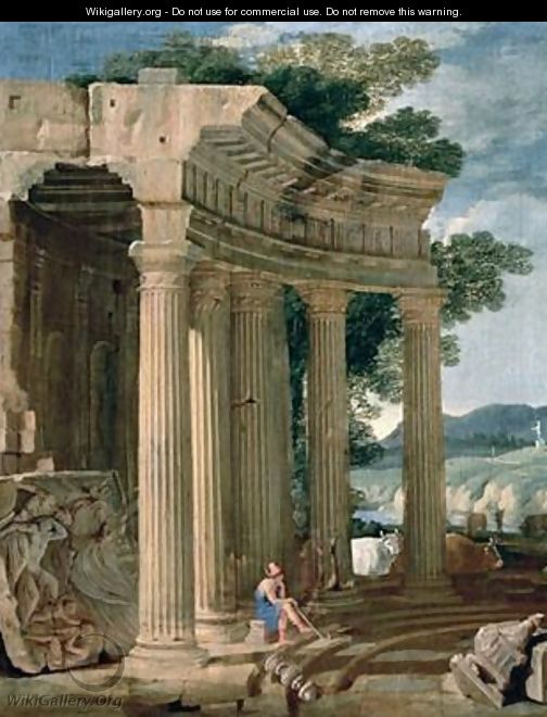 Landscape with ruins and a shepherd - Jean Lemaire