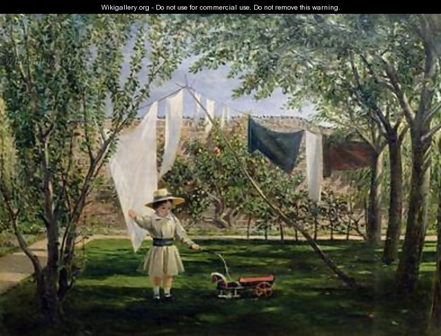 A Garden Scene with a boy the artists son George Dunlop Leslie - Charles Robert Leslie