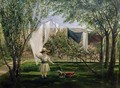 A Garden Scene with a boy the artists son George Dunlop Leslie - Charles Robert Leslie