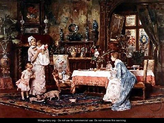 Mother and child in an elegant interior - Tito-Giovanni Lessi