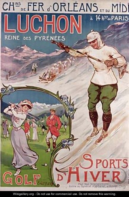 Poster advertising the resort of Luchon with the Chemins de Fer dOrleans - Ernest Louis Lessieux