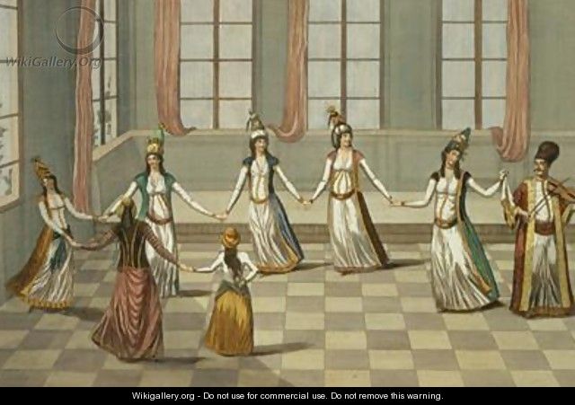 Dance that is fashionable with the Greek women of Constantinople led by the woman holding a handkerchief - (after) Leonardis, Giacomo