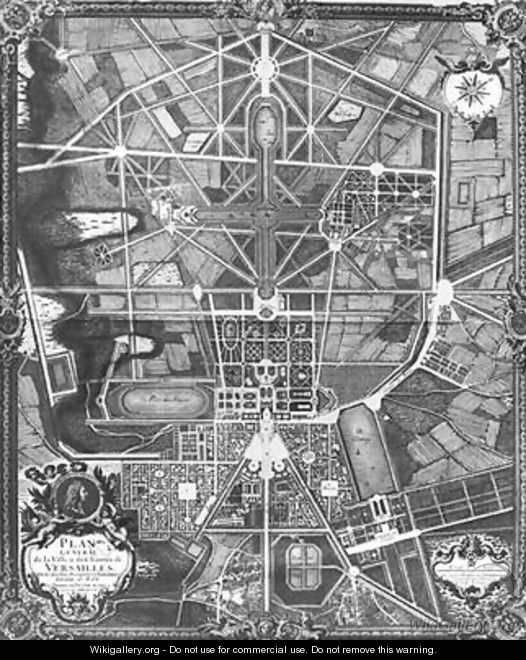 General plan of the town and Chateau of Versailles with its gardens forests and fountains - Pierre Lepautre