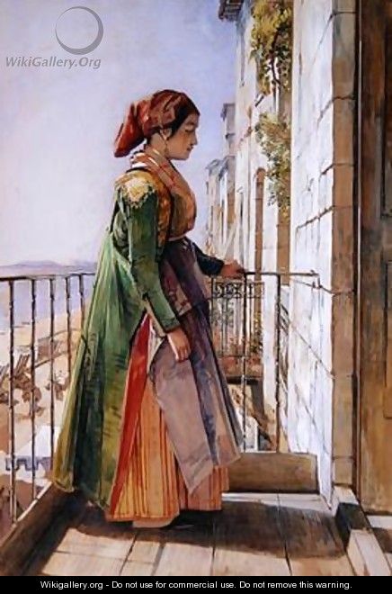 A Greek Girl Standing on a Balcony - John Frederick Lewis