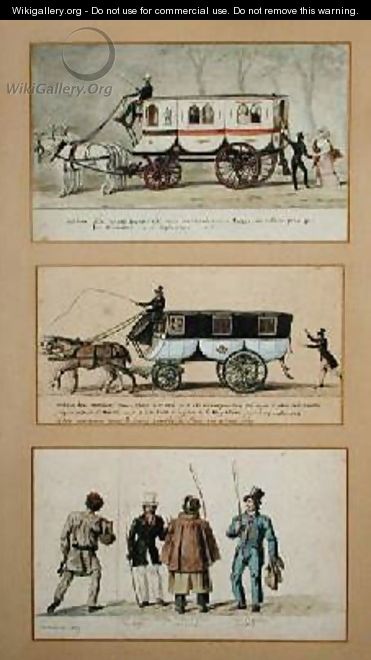 A Dame Blanche Carriage an Omnibus and Drivers - Pierre Antoine Lesueur