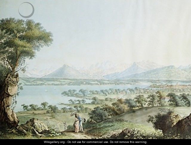 View of Mont Blanc with Geneva in the foreground - (after) Linck, Jean Philippe II