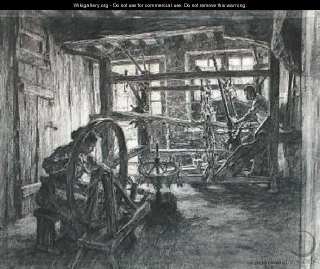 The Weavers Workshop at Dinan or - Leon Augustin Lhermitte