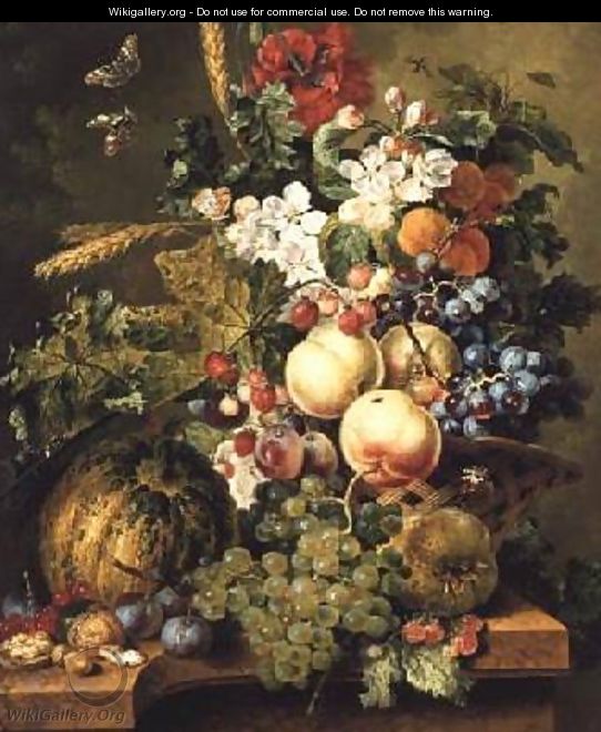 Fruit and Flowers on a Marble Ledge 1812 2 - Johannes or Jacobus Linthorst