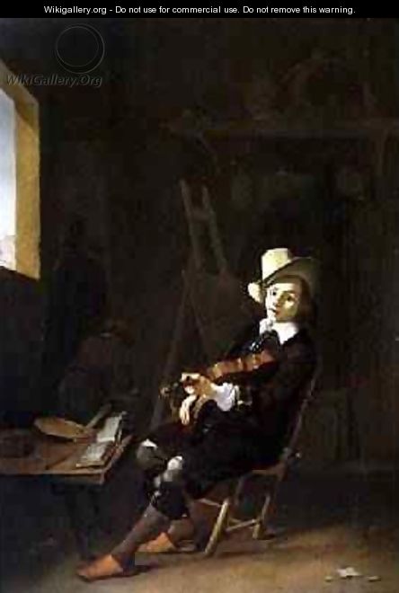 Self Portrait of the Artist Playing a Violin - Johannes Lingelbach